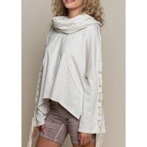 POL cowl neck relaxed fit hoodie in oatmeal size S